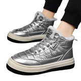 Mens Solid Color Ankle Boot Flat Heels Shoes Winter Warm Boot Lace Up Round Toe