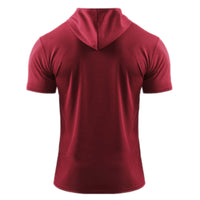 Mens Hooded Short Sleeve Casual Tops Shirts Slim Muscle Blouse Pullover