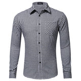 Men Casual Check Plaid Printed Long Sleeve Shirt Tops Blouse Button-Down Pocket