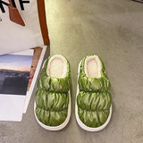 Ladies Cute Solid Color Slippers Round Toe Platform Keep Warm Slippers