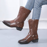 Womens Cowgirl Cowboy Boots Ladies Mid Wide Calf Fashion Western Shoes Size 4-12