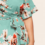 Womens Sexy Floral Printed Short Sleeves Tops T-Shirt Blouses Pullover Oversized