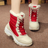 Women's Snow Boots Mid Calf Waterproof Lace-Up Plush Lined Winter Shoes