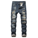Men Ripped Jeans Straight Skinny Slim Fit Denim Pants Destroyed Frayed Trousers