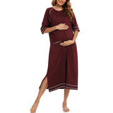 Lumento Women Pajamas Zipper Front Nightgown Full Length Lounge Dress with Pockets