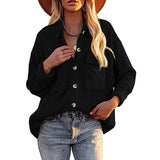 Women Long Sleeves Corduroy Button Cardigan Casual Loose Blouses Shirt Tops