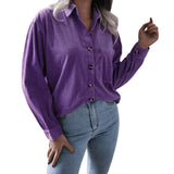 Women Casual Corduroy Shirt Long Sleeve Button Top T-Shirt Cardigan Blouse Tunic