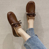 Women Bowknot Loafers Casual Shoes Lightweight Slip On Warm Flats Round Toe