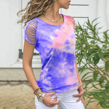 Tie Dye strapless Ripped T-shirt Tee Hipster Fashion Festival Grunge Rainbow Top