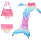 Kids Girls 3Pcs Mermaid Tail Swimming Bikini Set Swimwear Swimmable Costumes Kit