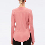 Women's Solid Color Scoop Neck Sport Tops Long Sleeve T-Shirt Pullover Sunscreen