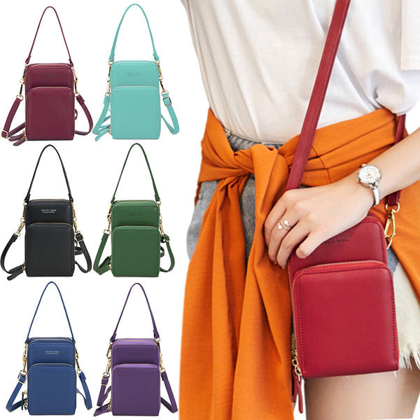 Women Small Cell Phone Case Handbag PU Leather Crossbody Shoulder Bag Wrist Strap Purse Pouch Messenger Bags with Card Slots