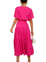 Women's Solid Color Dress Long Short Sleeve Lace Up V Neck Comfortable Dresses