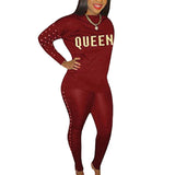 Women Letter Design Rhinestone Faux Pearl Two-Piece Suit Party Sexy Tracksuit