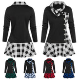 Womens Plaid Colw Neck Tunic Tops T-shirt Bouse