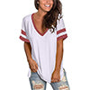 Women's Casual T-Shirt V-Neck Short Sleeve Splicing Tops Split Hem Summer Basic