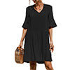 Ladies V-neck Flared Short Sleeves Cake Splicing Color Printed Casual Midi Dress