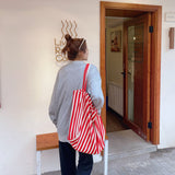 Striped Canvas Beach Tote Casual Daily Travel Shoulder Bag Handbag Shopping Bag