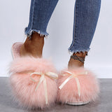 Women's Fluffy Slippers Closed Toe Warm Indoor House Mules Slipper Cozy Shoes