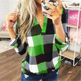 Plus Size Women Casual Long Sleeve Plaid Check T Shirt Ladies V Neck Tops Blouse