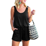 Women's Solid Sleeveless Belted Short Jumpsuit Playsuit Loungewear Short Pants