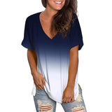 Women Gradient V-Neck Short Sleeve Tops Casual T-Shirt Blouse Pullover Tunic Tee