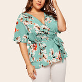 Womens Sexy Floral Printed Short Sleeves Tops T-Shirt Blouses Pullover Oversized