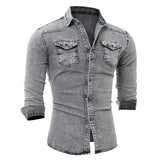 Men's Casual Long Sleeve Denim Shirt Tops Blouse Overshirts Button-Down Pockets