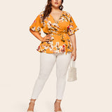 Womens Sexy Floral Printed Short Sleeves Tops T-Shirt Blouses Pullover Oversized