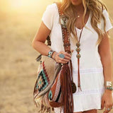 Women Vintage Tassel Canvas Shoulder Bag Oversized Beach Bag Tote Handbag Purse