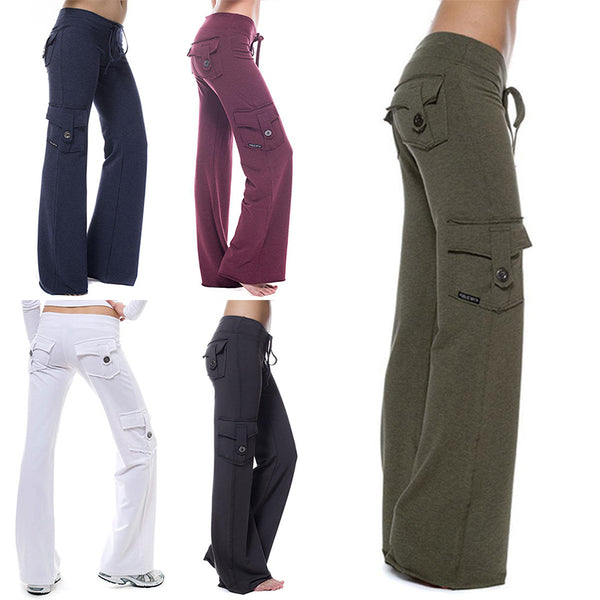 Lumento Women's High Waist Buttons Pockets Drawstring Wide Leg Pants