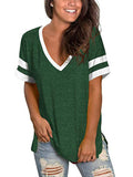Women's Casual T-Shirt V-Neck Short Sleeve Splicing Tops Split Hem Summer Basic