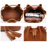 Womens Mini Bucket Bag Leather Drawstring Purse Tassel Crossbody Shoulder Bag