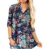 Floral Printed V Neck Long Sleeve T-Shirt For Women Pullover Blouse Tops Tunic Tee