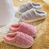 Women Platform Plush Slippers Slip On Casual Low Top Round Toe Winter Slippers