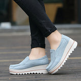 Women Suede Loafers Moccasins Pumps Slip On Wedge Casual Shoes Height Increase