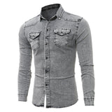 Men's Casual Long Sleeve Denim Shirt Tops Blouse Overshirts Button-Down Pockets
