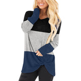 Women's Knot Casual T Shirt Sweatshirt Color Block Long Sleeve Blouse Pullover