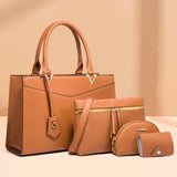 4Pcs Set Leather Handbag Tote Top Handle Satchel Purse Work Bag Shoulder Crossbody Bags with Wallet Card Bag for Women