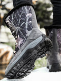 Mens Winter Snow Boots Camouflage Keep Warm Lace Up Outdoor Hiking Mid Calf Booties Anti Slip