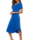 Women's Short Sleeve Pockets Pajamas Sleep Dress Nightgown Sleepwear Nightshirt