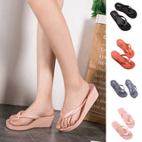 Women's Beach Wedge Flip Flops Slippers Solid Color Open Toe Breathable Shoes