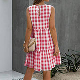 Women's Casual Ruffle Plaid Printed Midi Dress Sleeveless Swing Dress Sundress