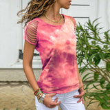 Tie Dye strapless Ripped T-shirt Tee Hipster Fashion Festival Grunge Rainbow Top