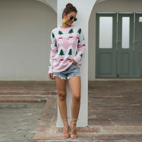 Women Crew Neck Long Sleeve Christmas Snowman Tree Knitted Sweater Pullover Jumper Tops Ladies Crew Neck Casual Knitwear Top