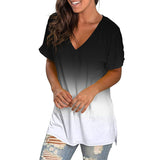 Women Gradient V-Neck Short Sleeve Tops Casual T-Shirt Blouse Pullover Tunic Tee