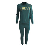 Women Letter Design Rhinestone Faux Pearl Two-Piece Suit Party Sexy Tracksuit