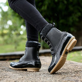 Women's Waterproof High Top Boots Lace Up Duck BootsRound Toe Rain Booties Anti Slip