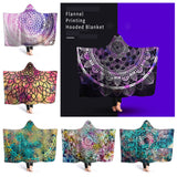 Bohemia Printed Hooded Blanket Flannel Wearable Throw Poncho Blanket Cape Wrap