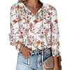 Women's Floral Print V Neck Blouse Shirts Loose Fit Long Lantern Sleeve T Shirts Pullover Tops